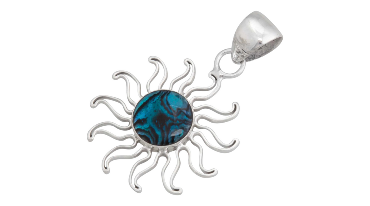 Sterling Silver Blue Abalone Sun Pendant