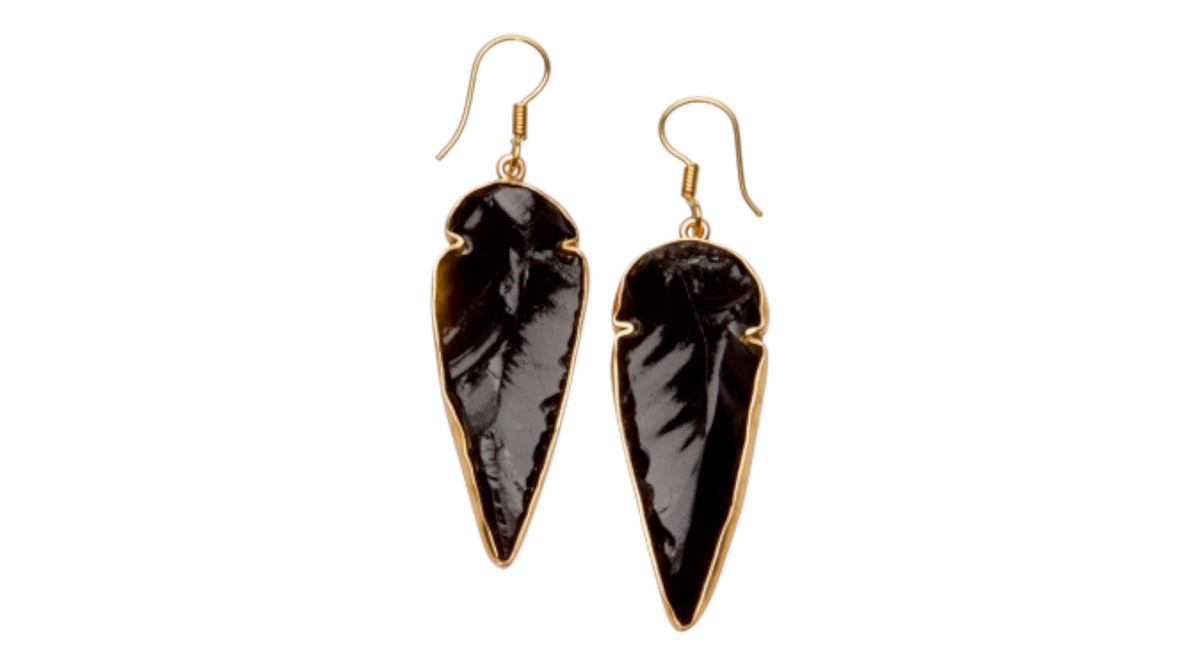 Obsidian Arrowhead Alchemia Gold Earrings