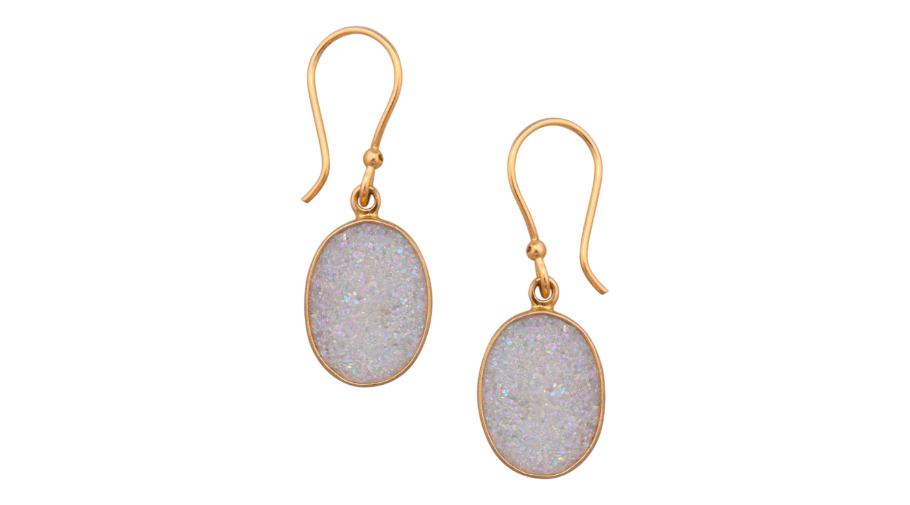 White Aura Quartz Druzy Dangle Alchemia Gold Earrings