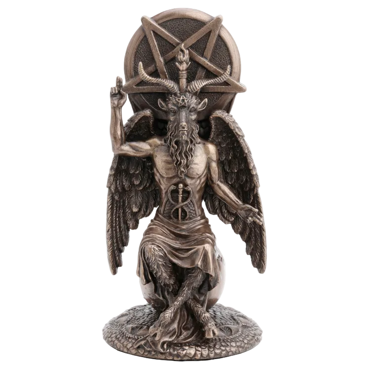 8" Baphomet sitting on Globe with Pentagram Statue