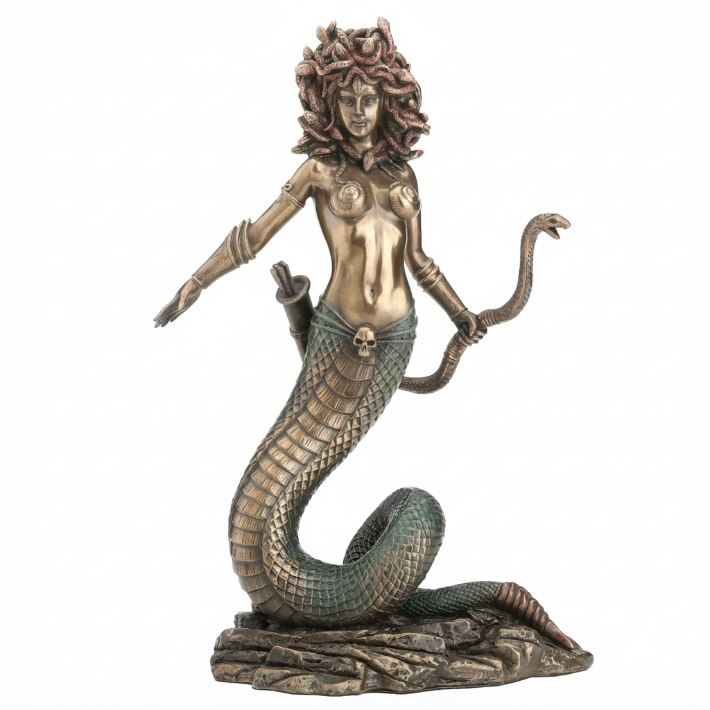 Medusa the Gorgon with Bow and Kind Countenance Statue