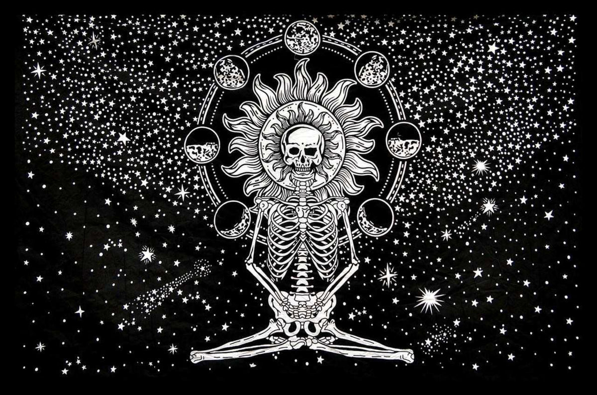 Yoga Skeleton Tapestry Black &amp; White 82x55