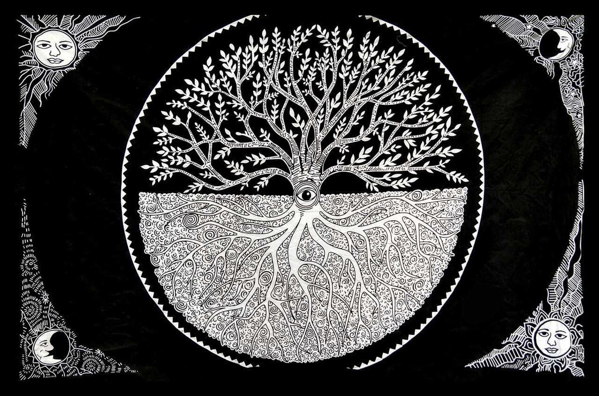 Tree As Above, So Below Tapestry  Black &amp; White 82x55