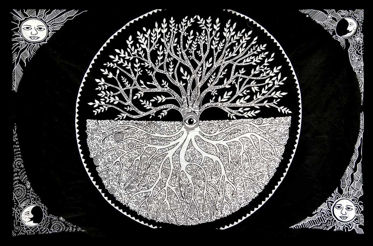 Tree As Above, So Below Tapestry  Black & White 82x55