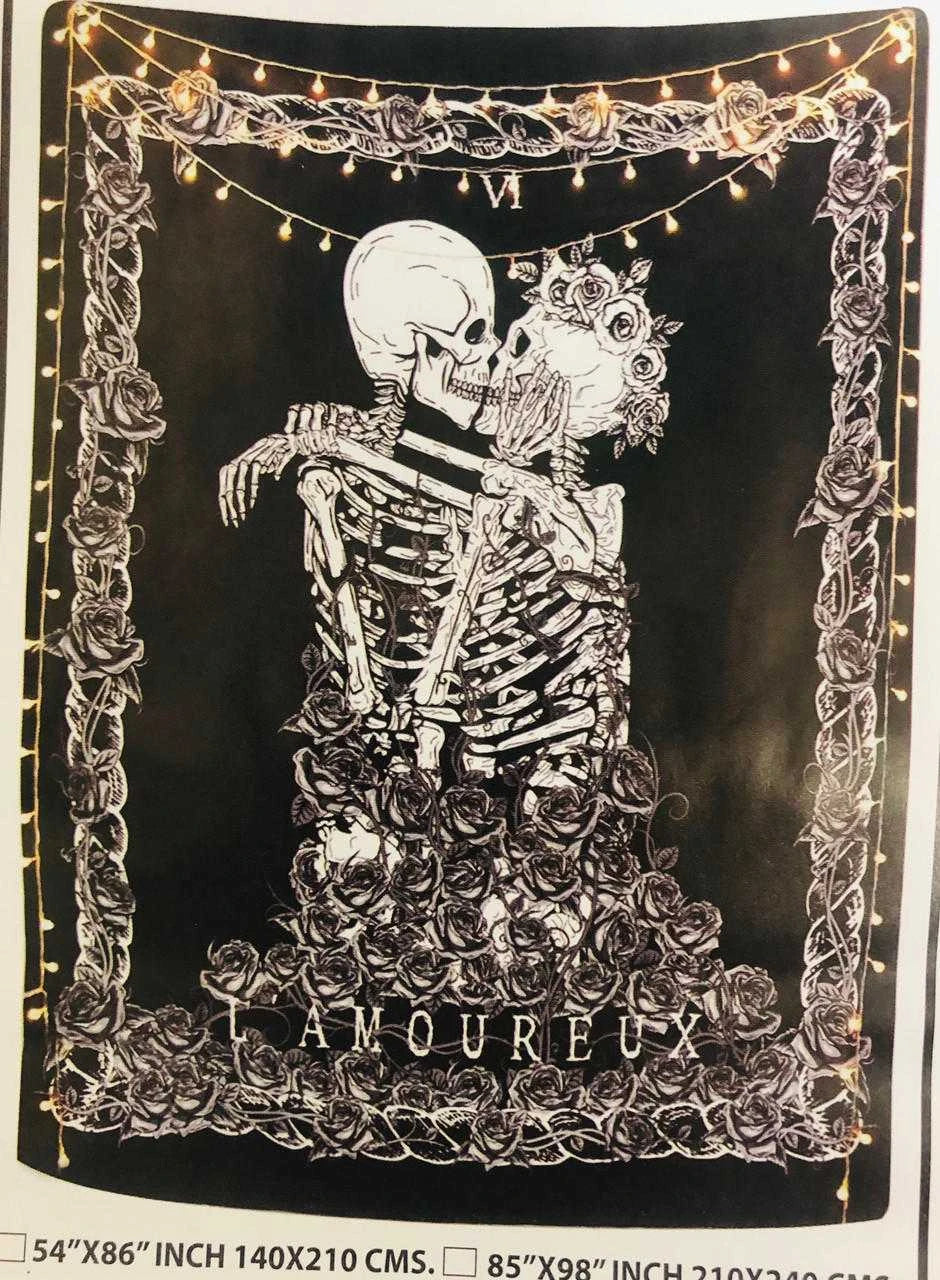 Skeleton Lovers Tapestry Black &amp; White 82x55