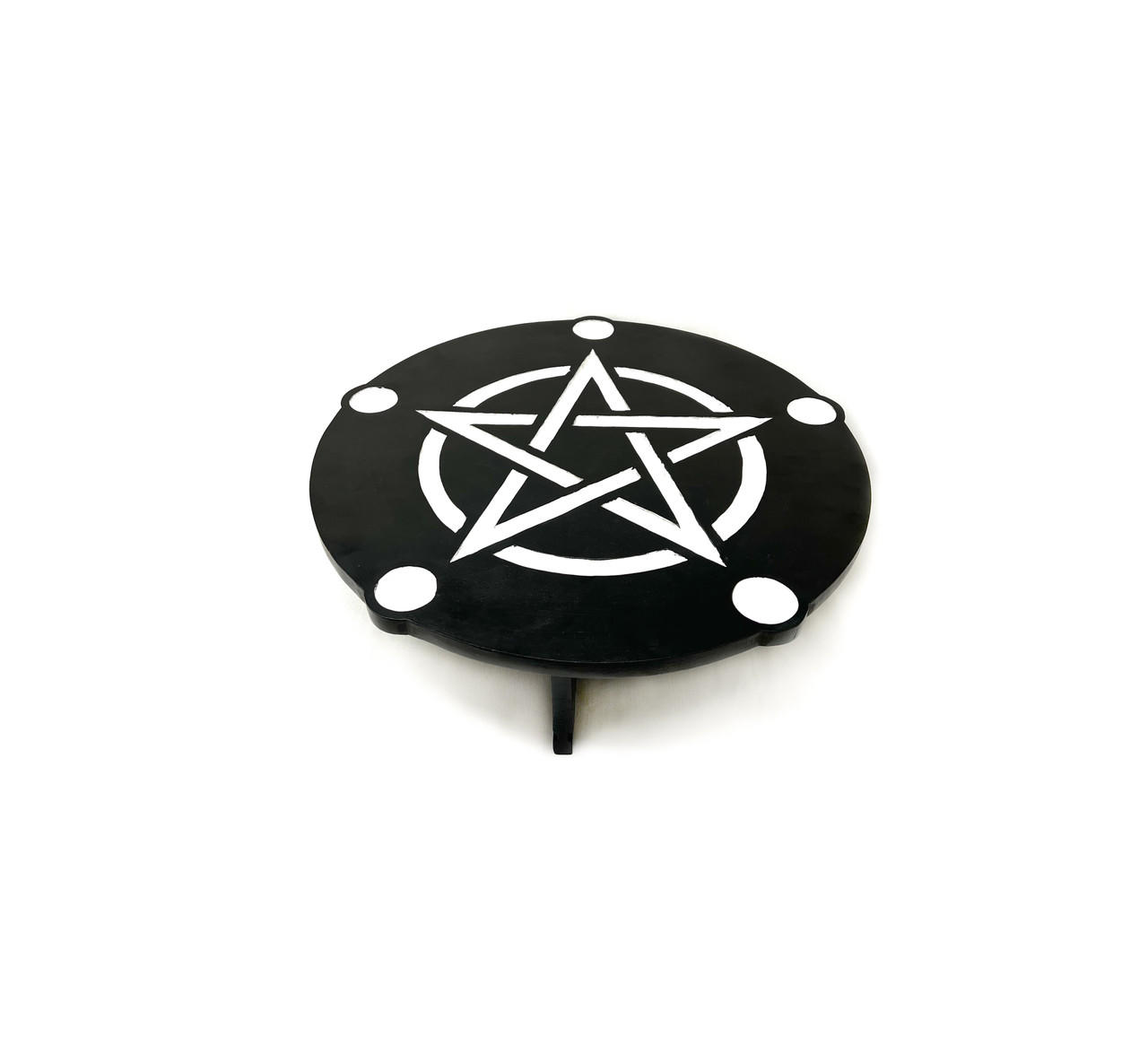 Wooden Round Pentacle Table Altar