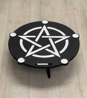 Wooden Round Pentacle Table Altar