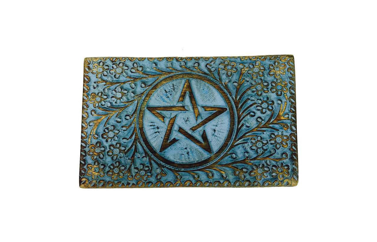 Pentacle Blue Wood Box 8&quot;x5&quot;x3&quot;