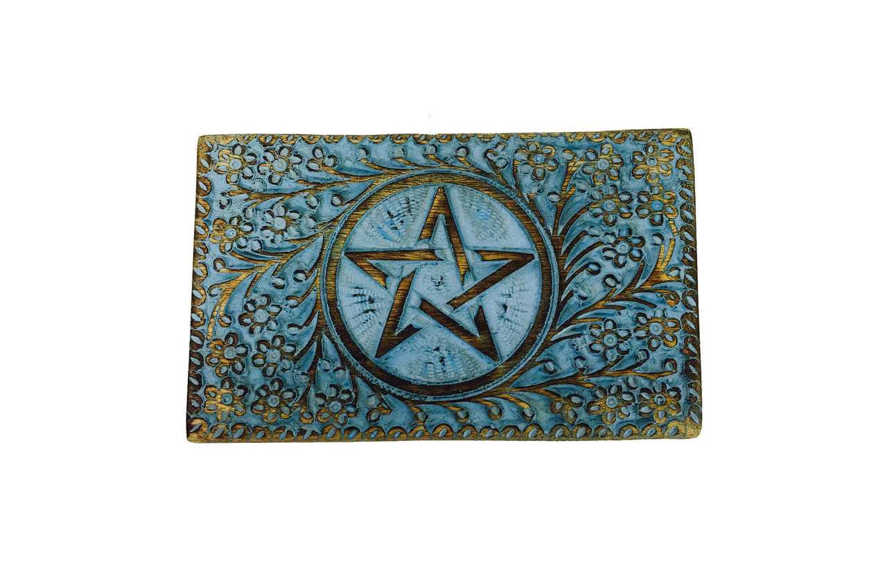 Pentacle Blue Wood Box 8"x5"x3"