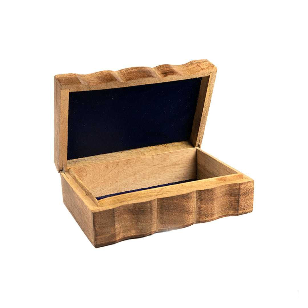 Wooden jewelry box with 'Triple Moon' design  on a white background