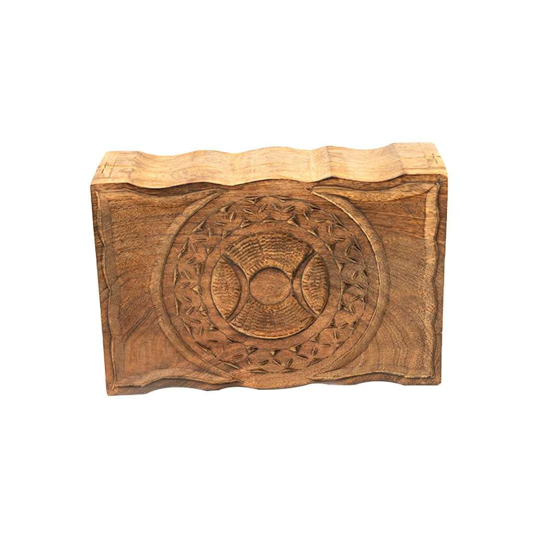 Wooden box with Triple Moon design on a white background
