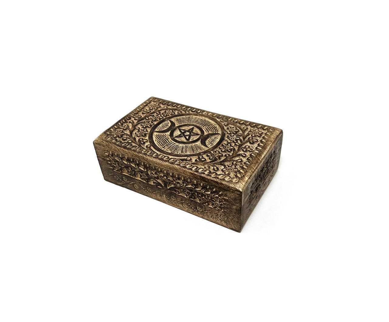 Wooden Handicraft Storage Box Triple Moon 5x8