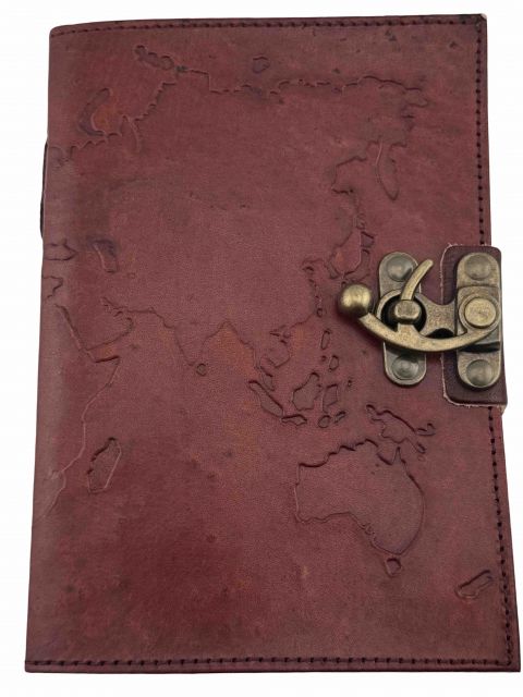 World Map Embossed Leather Journal - Medium
