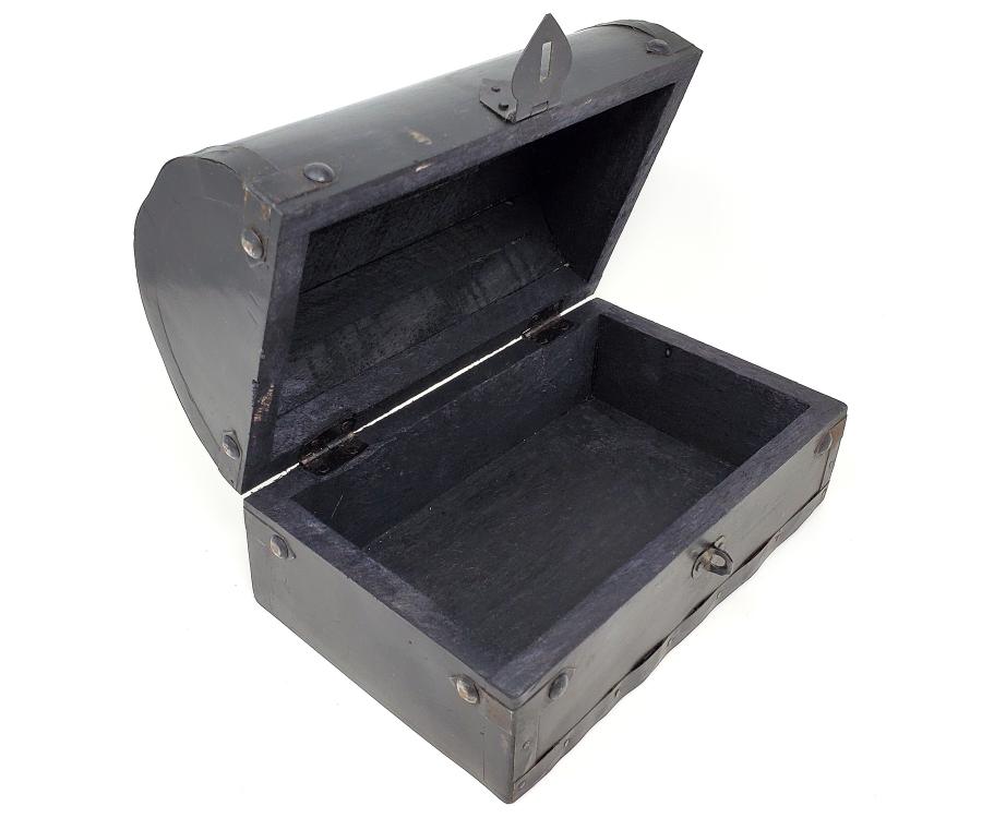 Round top Wood Box With Pentagrams - Black Chest