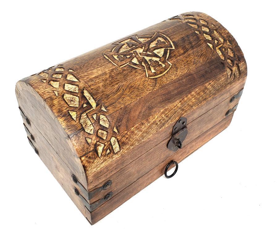 Round top Wood Box with Celtic Cross Pentagram