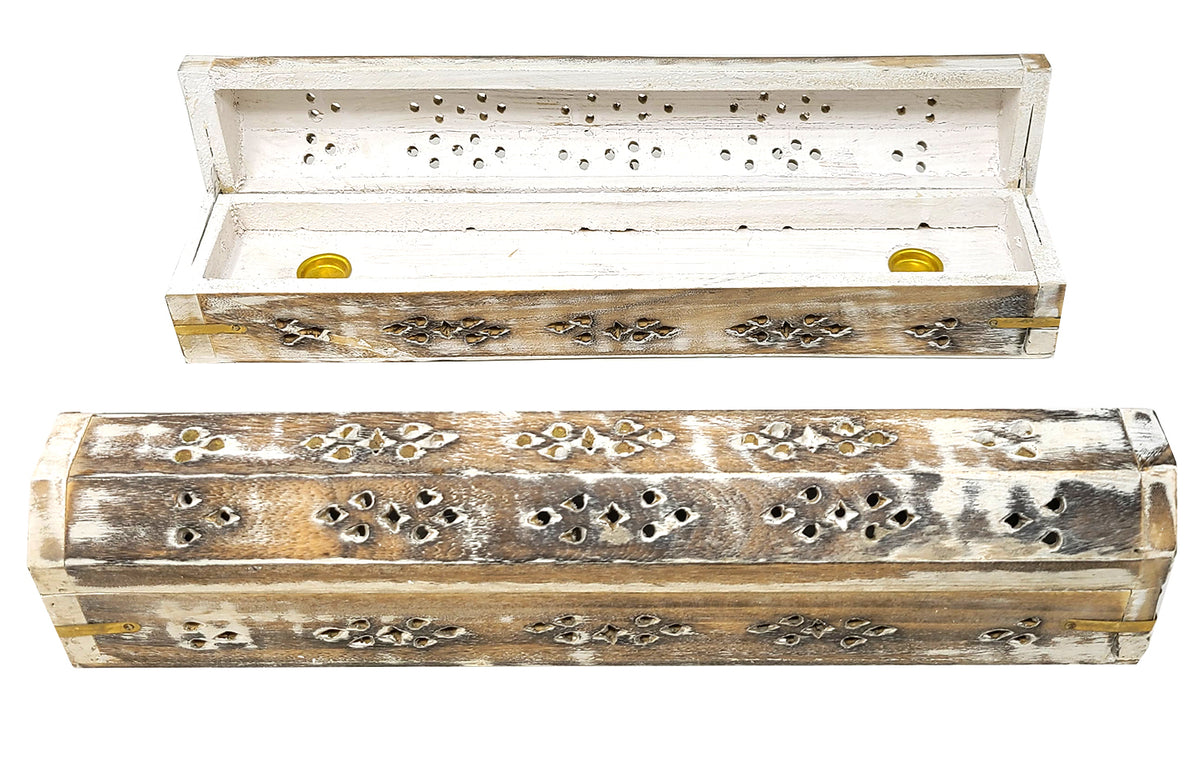 White Wooden Coffin Stick and Cone Incense Burner