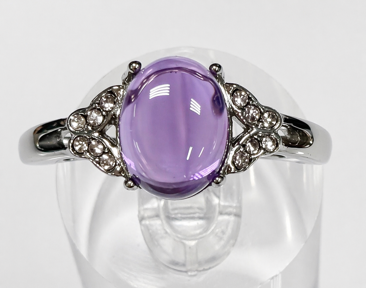 Natural Amethyst Stainless Steel Rings 7x9mm Crystal