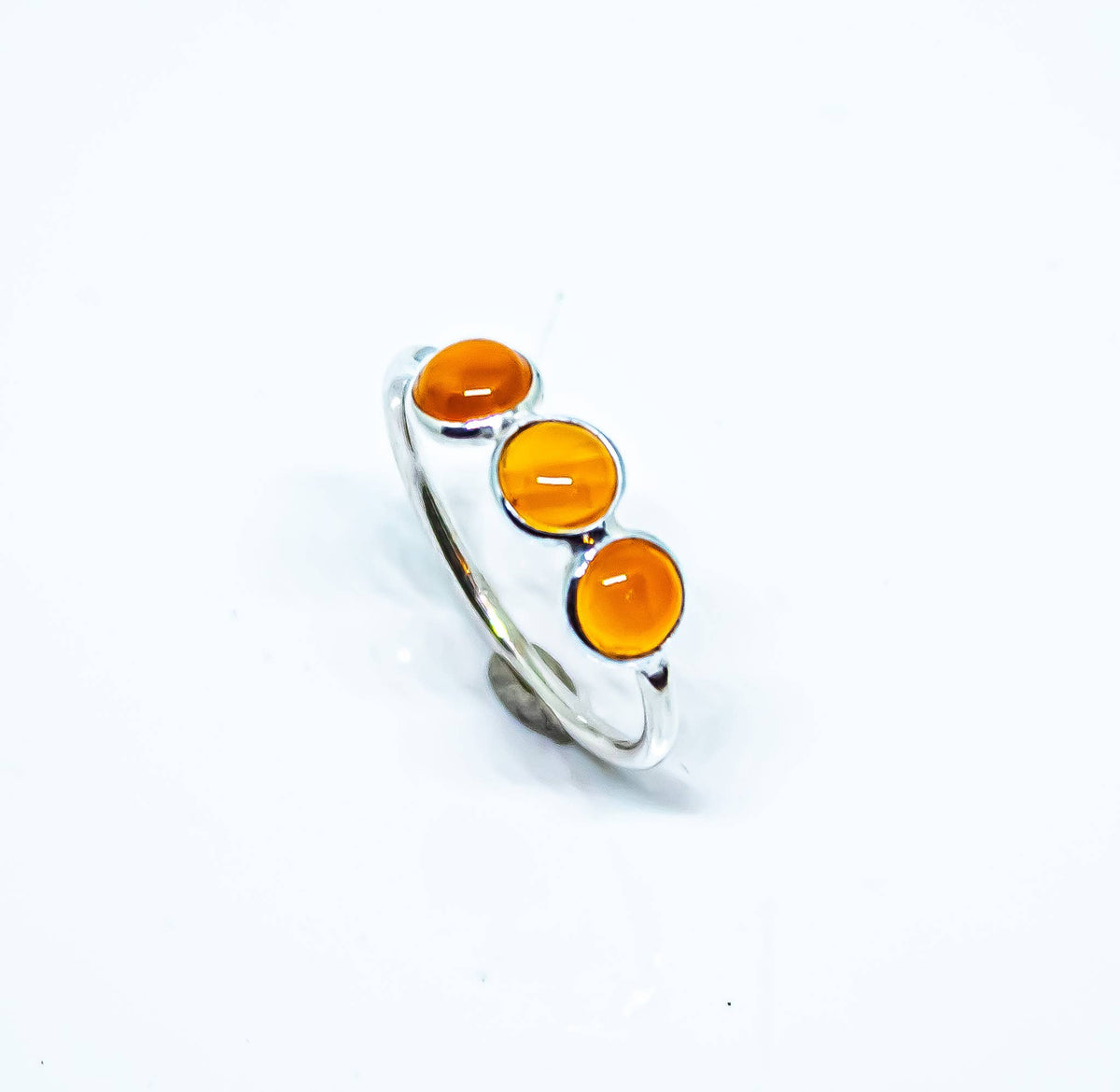 Carnelian Sterling Silver Ring 925 Three Stone