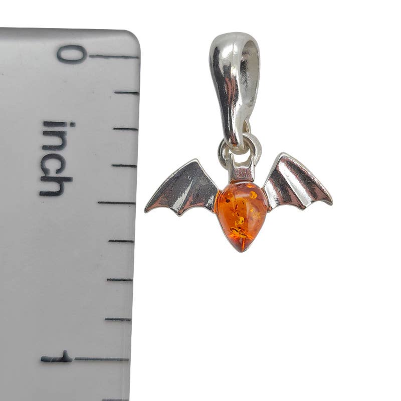 Amber Sterling Silver Bat Pendant