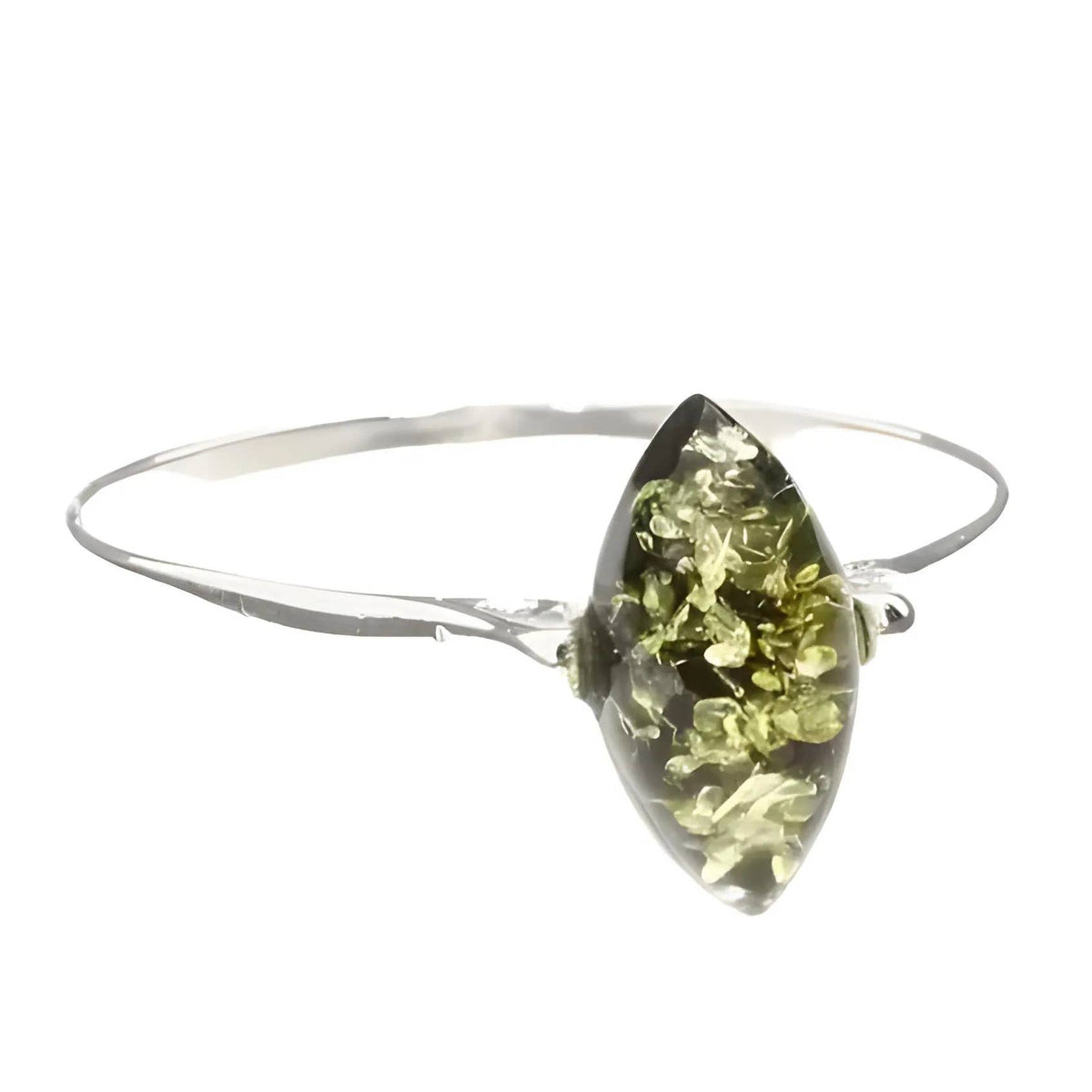 Green Amber Sterling Silver Ring