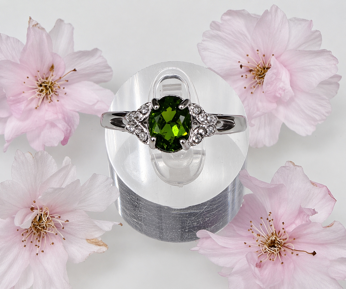 Natural Diopside Stainless Steel Ring Crystals 6x8mm