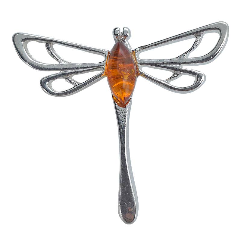 Amber Sterling Silver Dragonfly Pendant