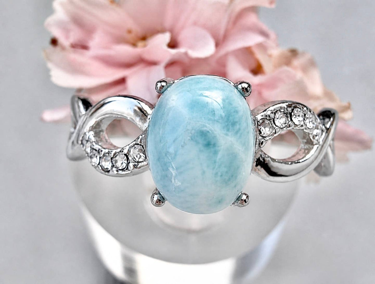 Natural Larimar Stainless Steel Ring 6x8mm
