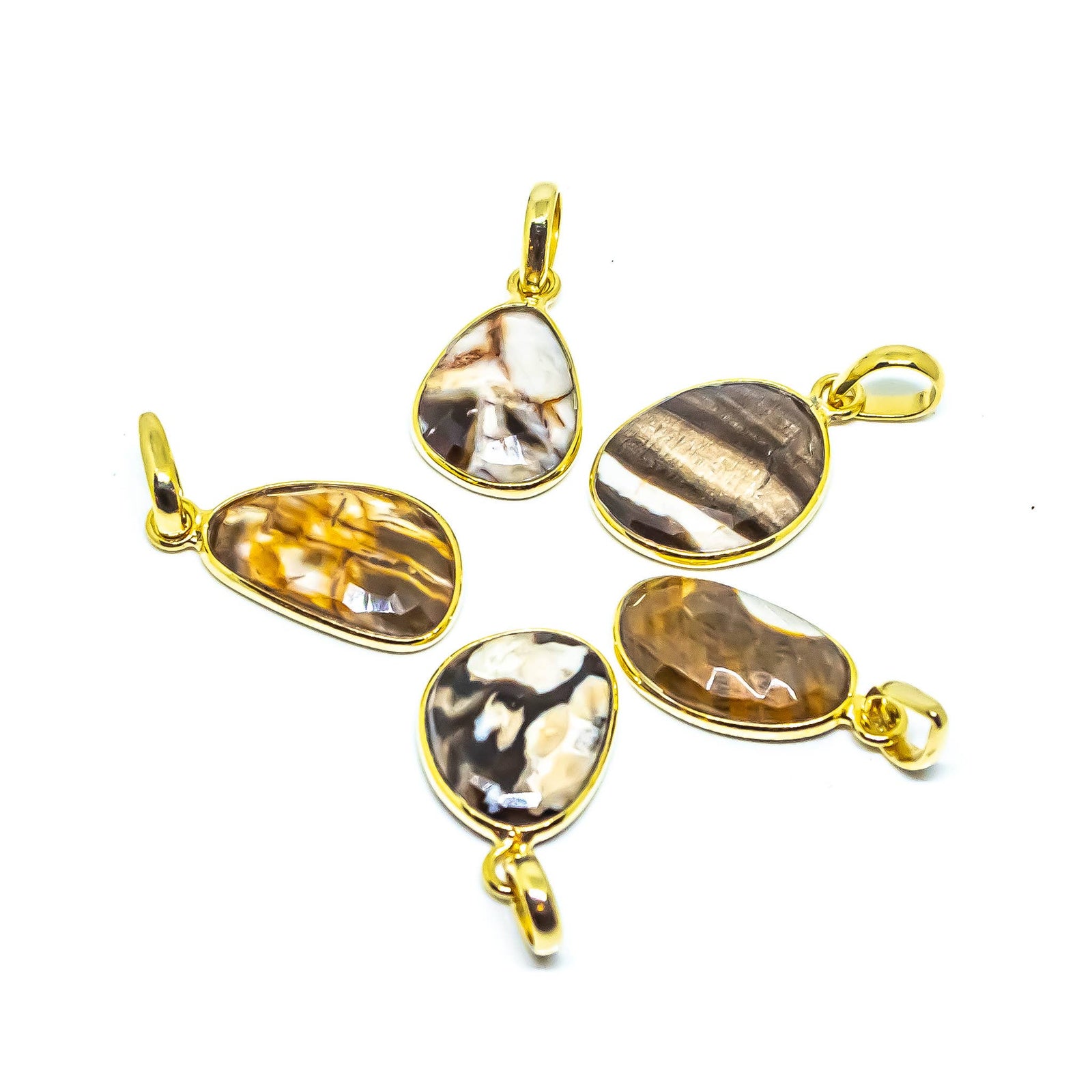 Petrified Wood Sterling Silver 18K Micron Pendant