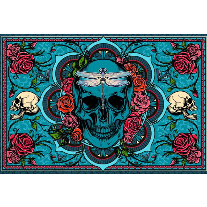 Skull And Roses 3D Tapestry 24x36