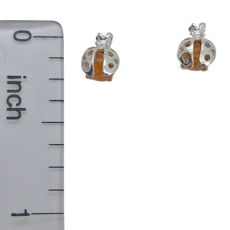 Small Ladybug Amber Stud Earrings