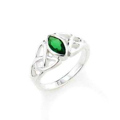 Sterling Silver Scottish Celtic Knot Emerald-Green Glass Ring