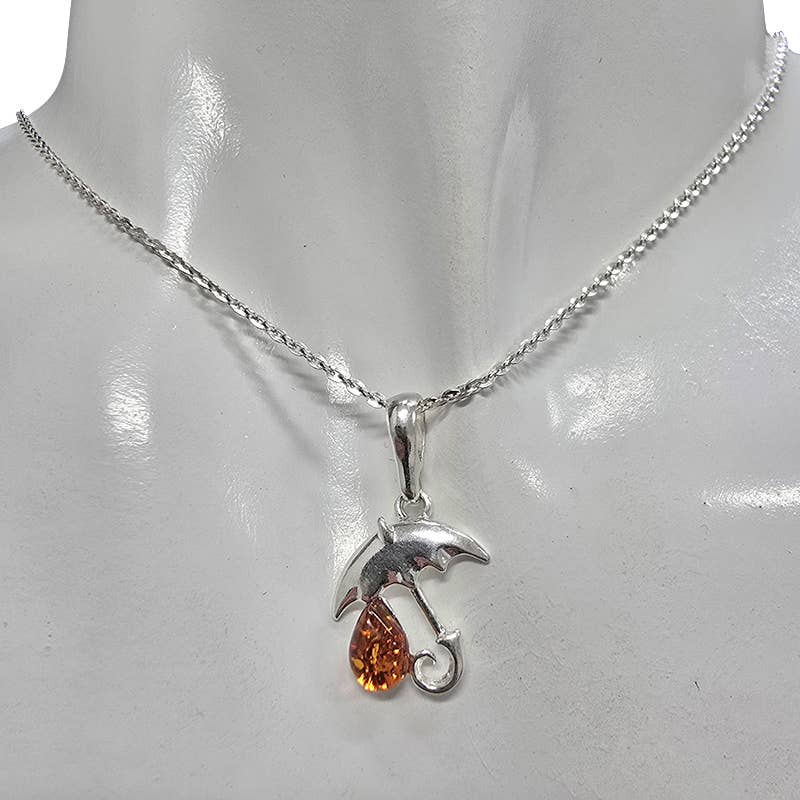 Amber Sterling Silver Umbrella Pendant