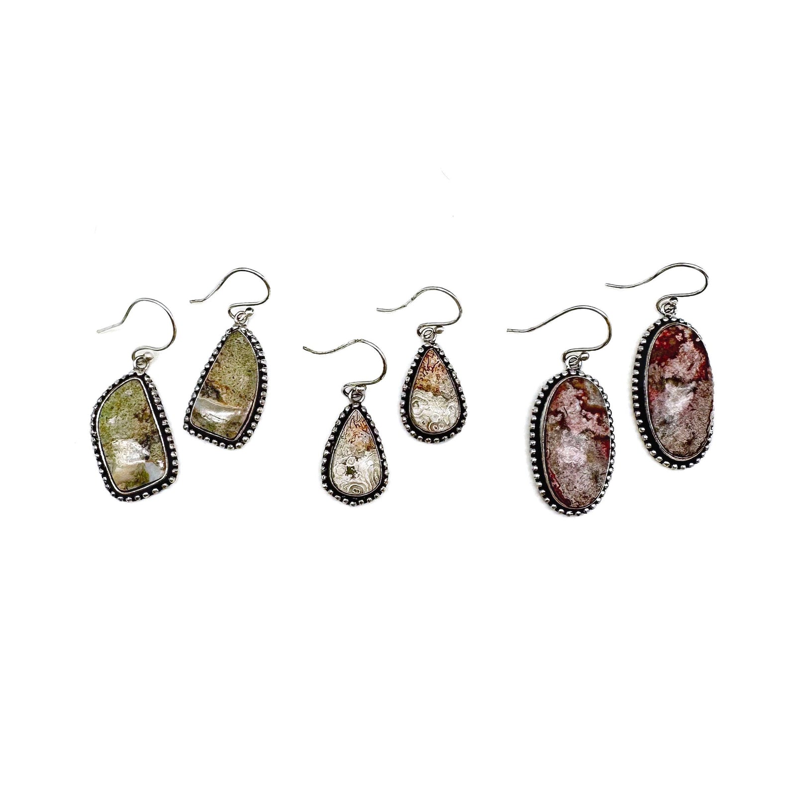 Kashi Semiprecious Large Stone Earrings - Crazy Lace Agate