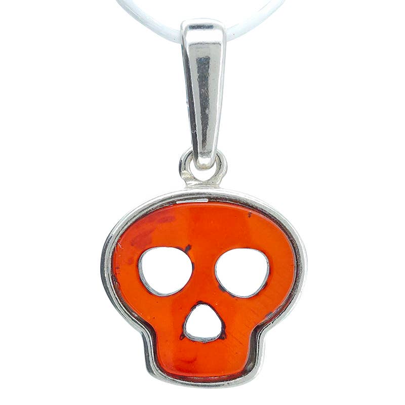 Cherry Amber .925 Sterling Silver Skull Pendant