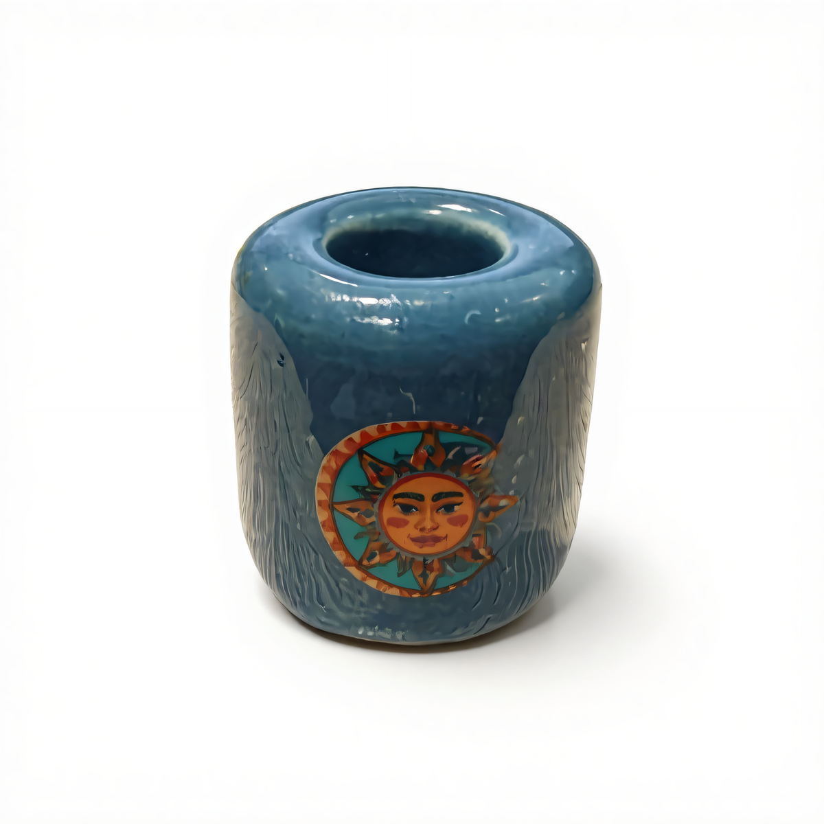 Ceramic Candle Holder Blue with Sun and Moon