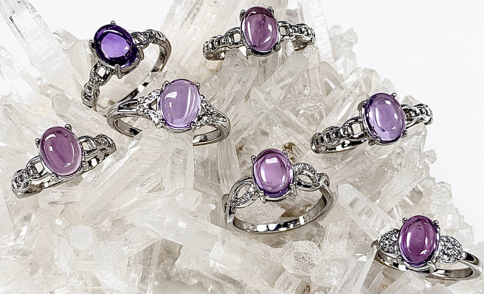 Natural Amethyst Stainless Steel Rings 7x9mm Crystal