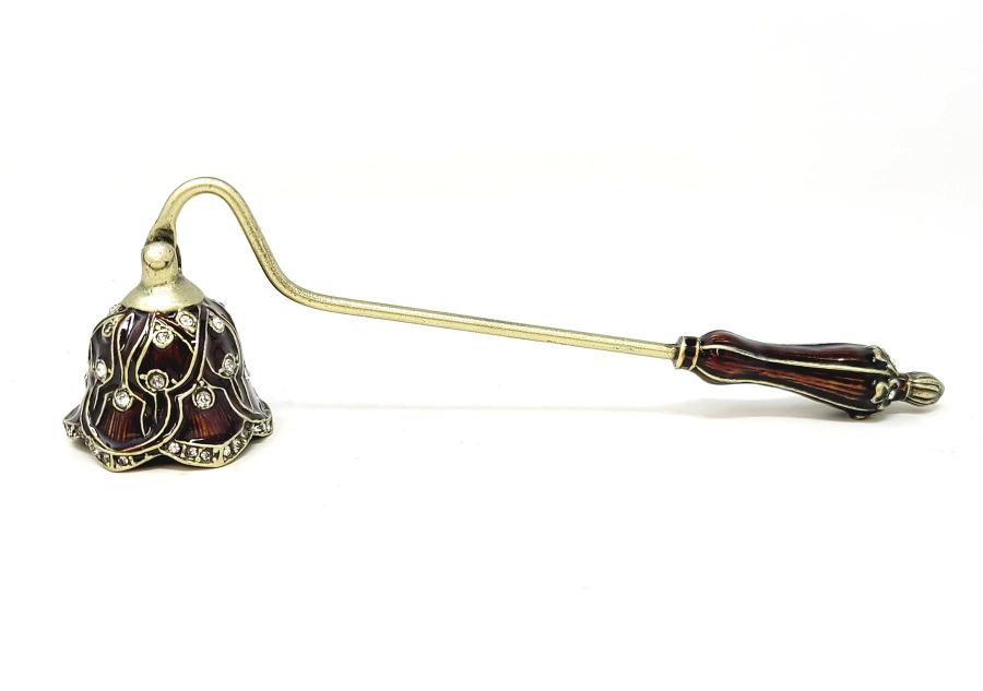 Ornate Brass Candle Snuffer - Brown Flower