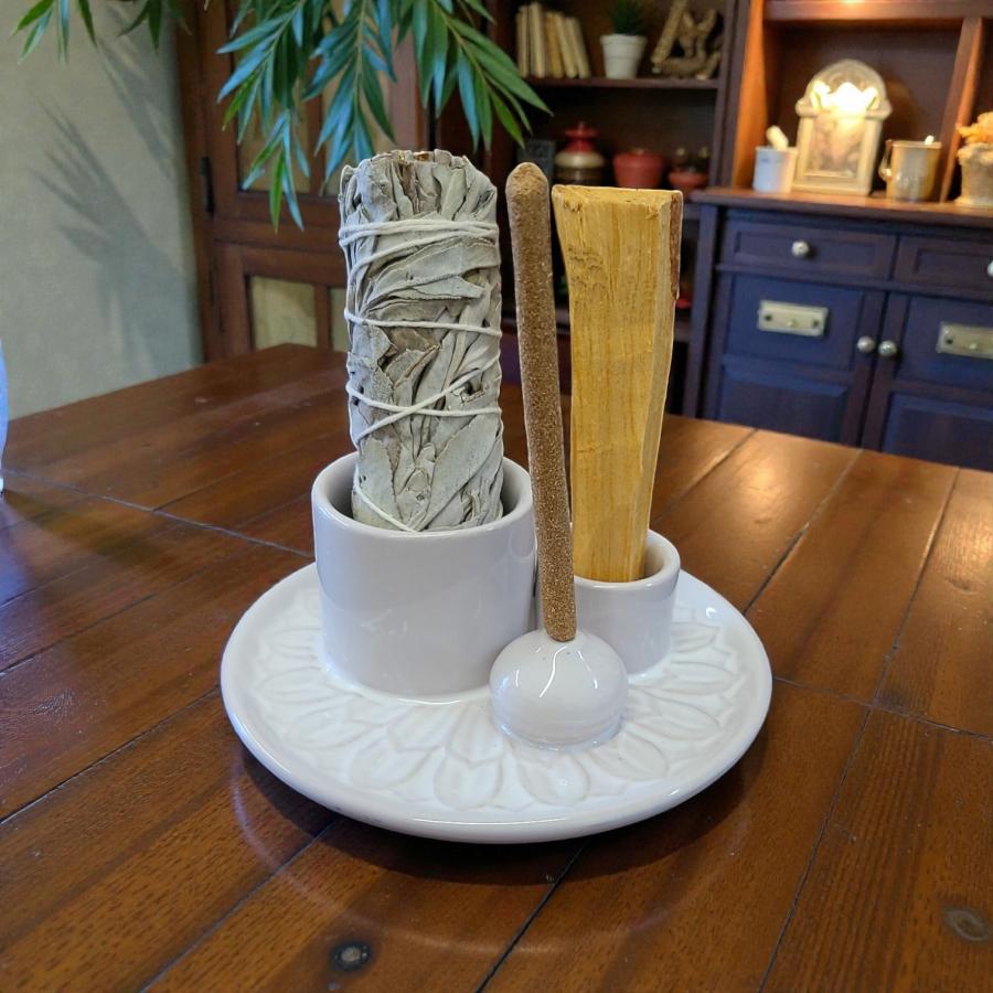 Sage, Incense, Palo Santo Ceramic Burner - Dust White
