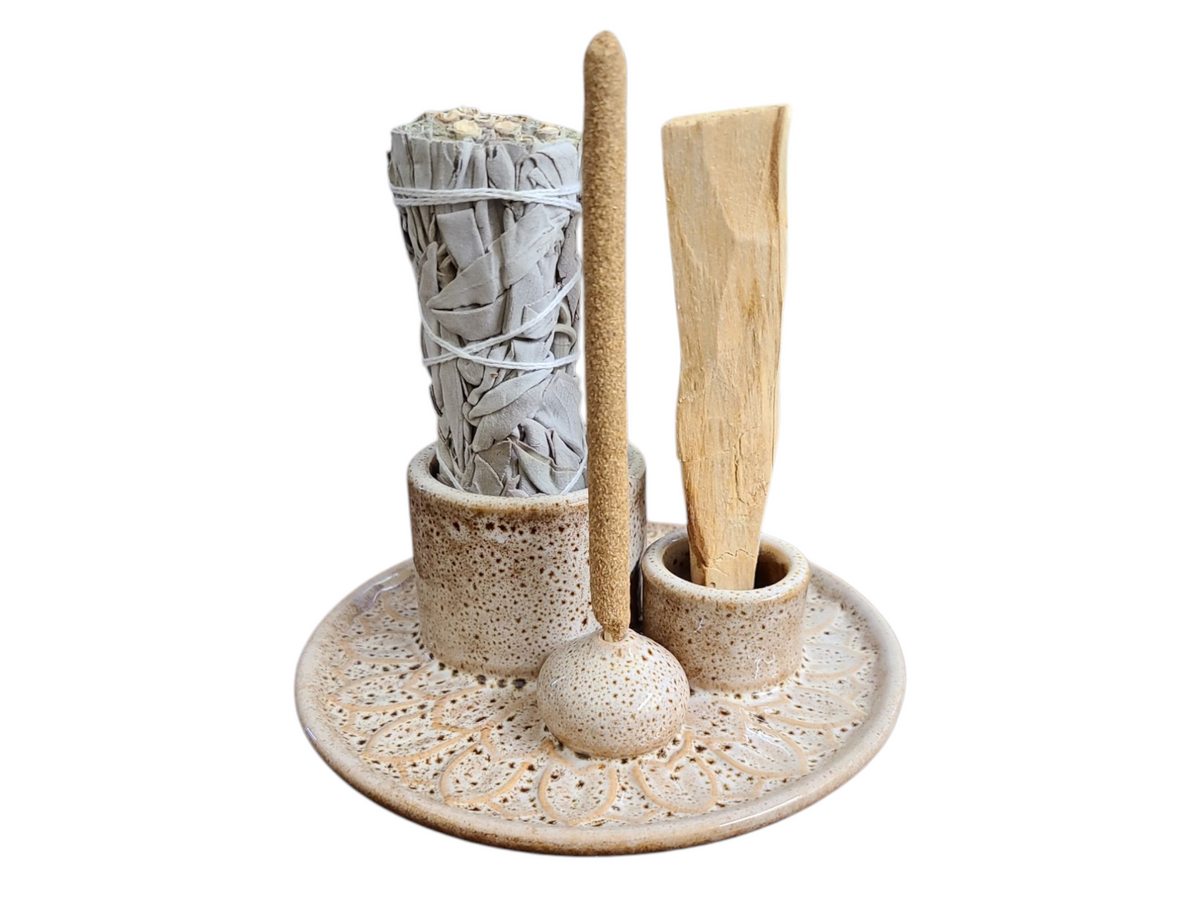 Sage, Incense, Palo Santo Ceramic Burner - Brown