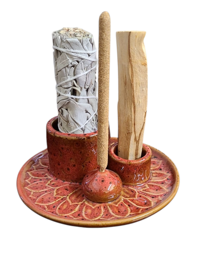 Sage, Incense, Palo Santo Ceramic Burner - Red