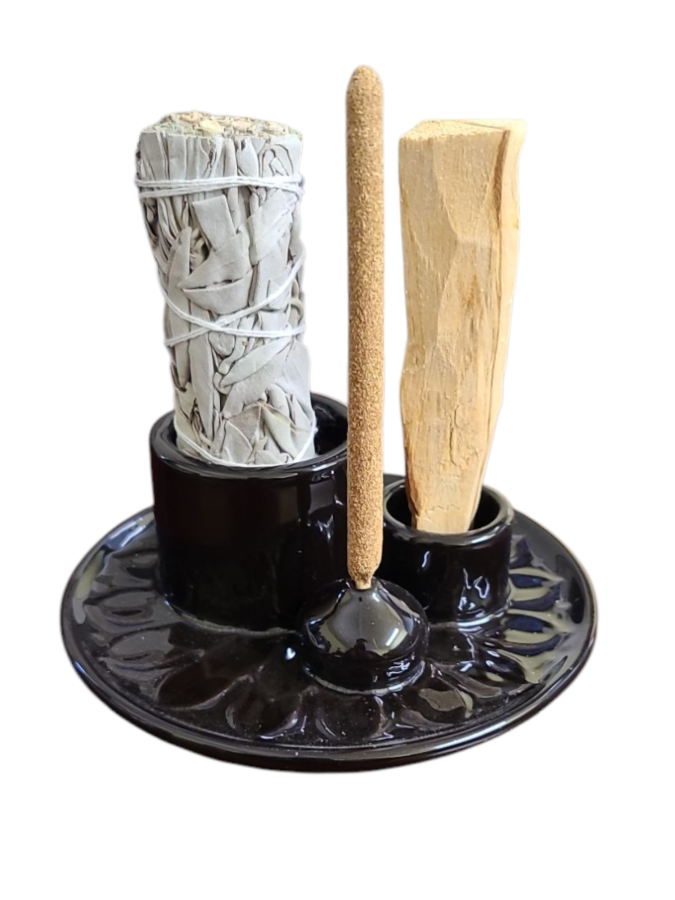 Sage, Incense, Palo Santo Ceramic Burner - Black
