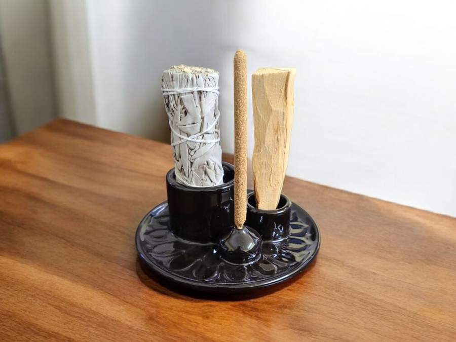 Sage, Incense, Palo Santo Ceramic Burner - Black