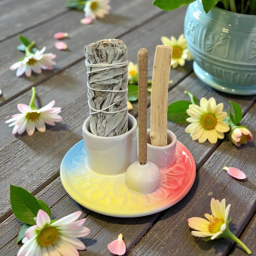 Sage, Incense, Palo Santo Ceramic Burner - Colorful