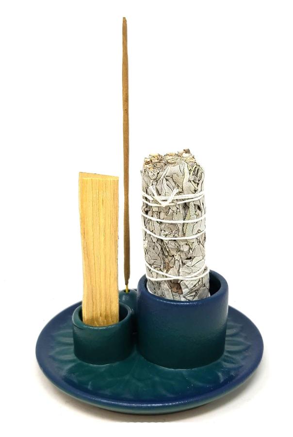 Sage, Incense, Palo Santo Ceramic Burner - Matte Blue