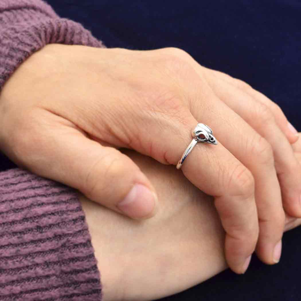 Sterling Silver Small Bird Skull Ring