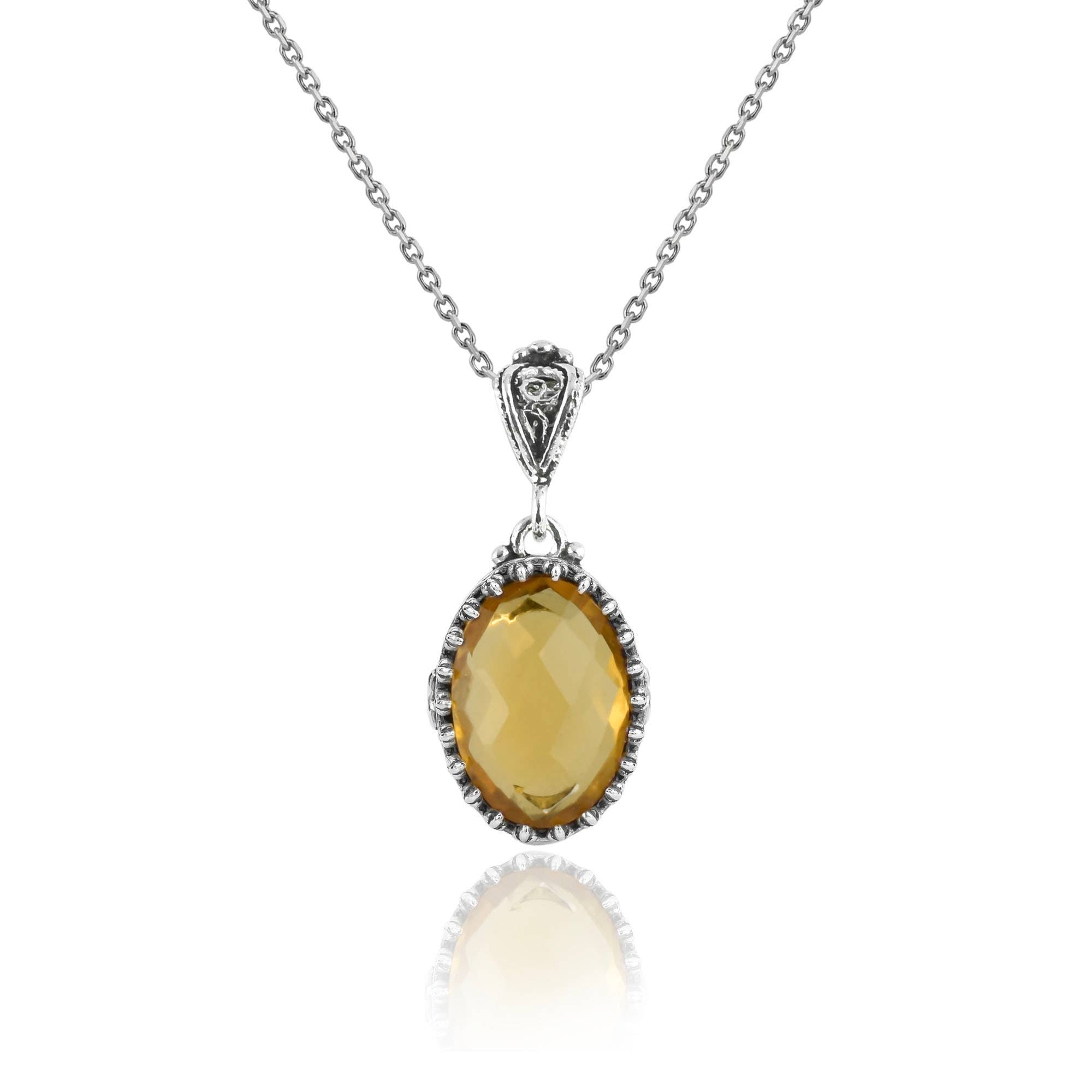 925 Silver Filigree Heart Detailed Citrine Gemstone Woman Pendant
