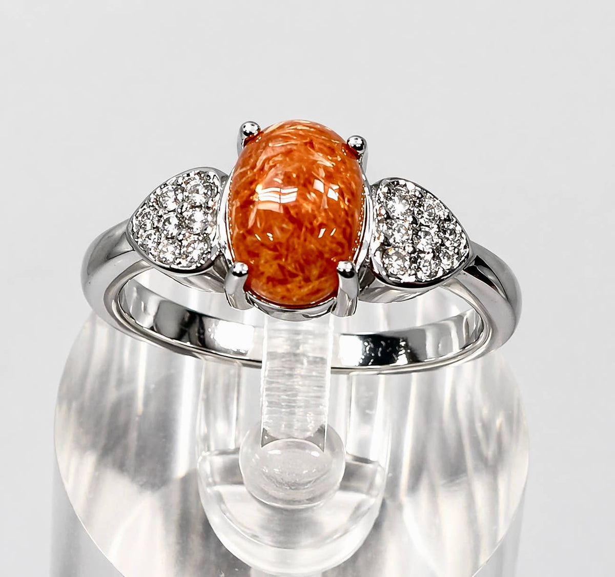 Natural Sunstone Stainless Steel Crystal Rings 6x8mm