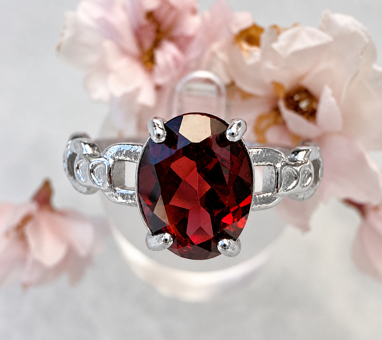 Faceted Natural Garnet Stainless Steel Rings 6x8mm