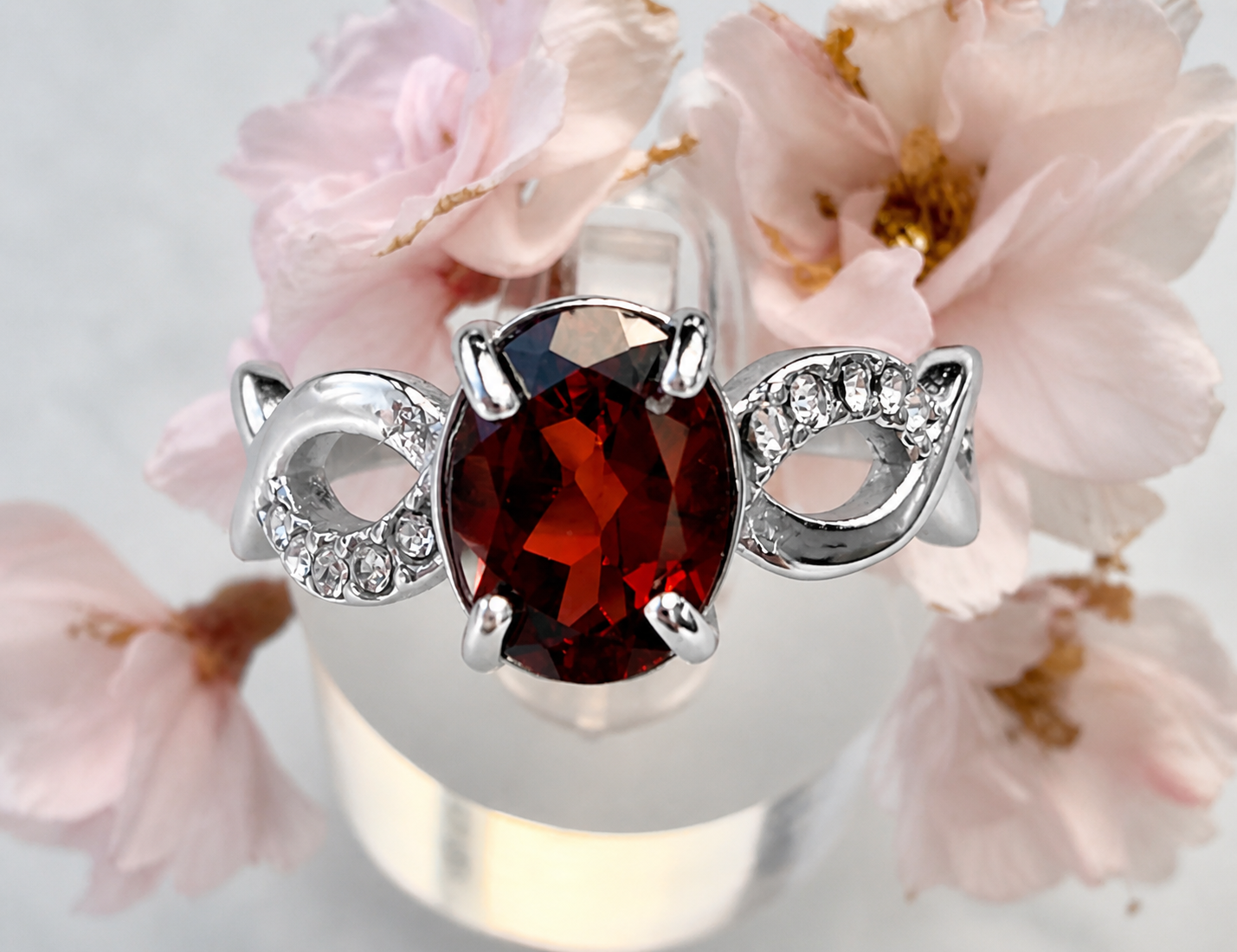 Faceted Natural Garnet Stainless Steel Rings 6x8mm