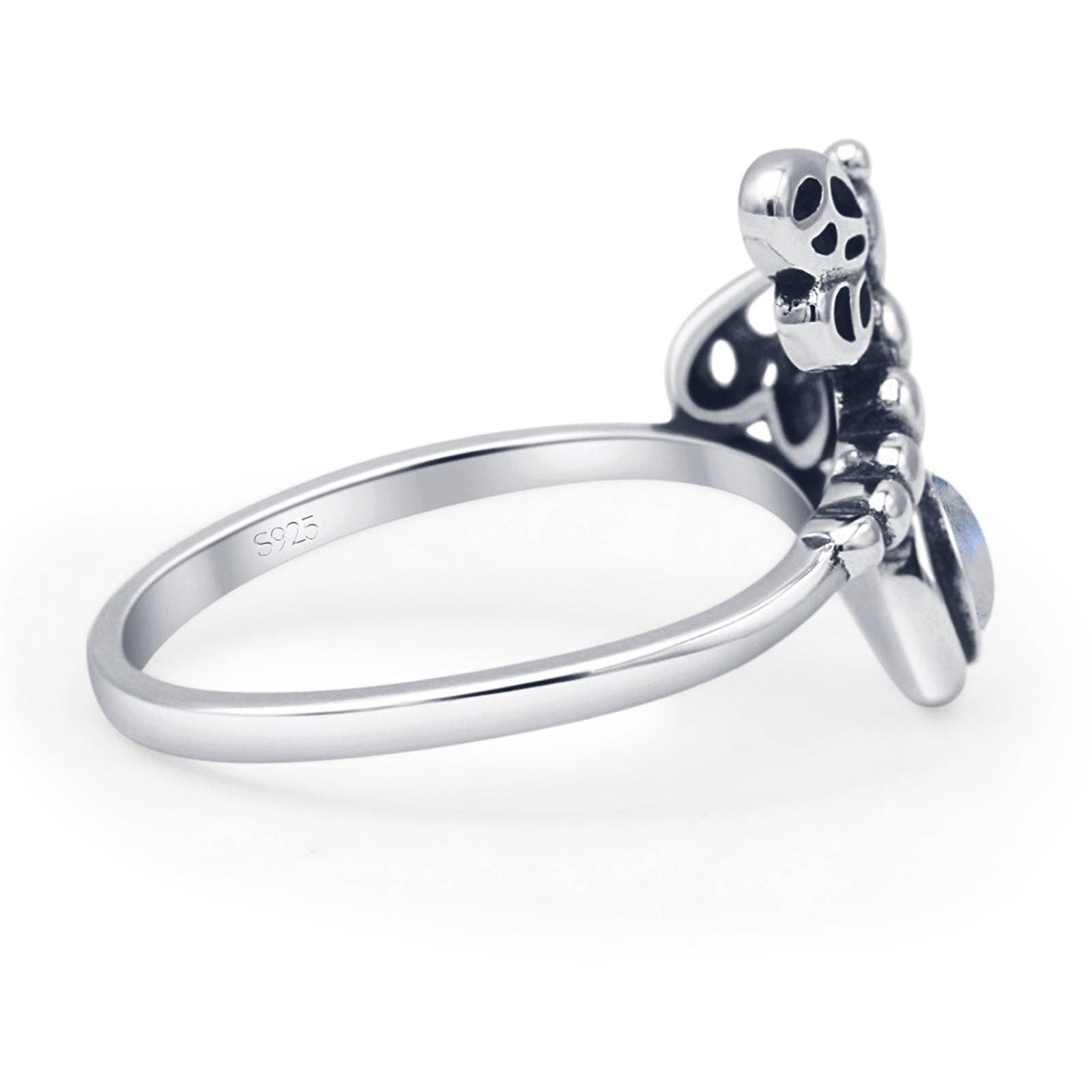 Sterling Silver Round Moonstone Dragonfly Ring